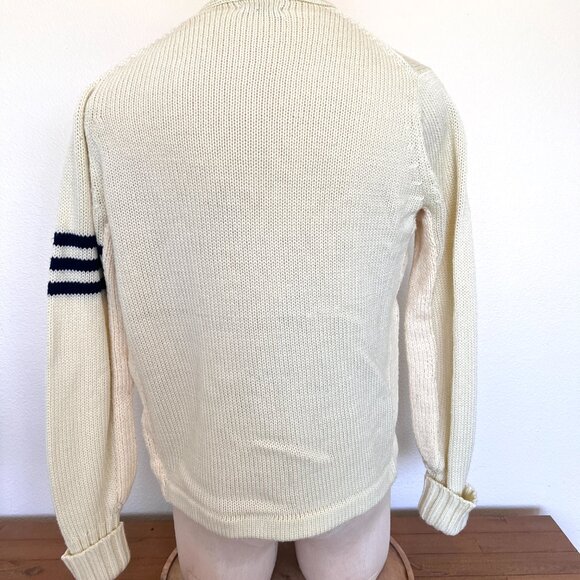 80's Collegiate Cardigan - Vanilla & Navy - Large - Unisex - Gender Neutral - Picture 4 of 9